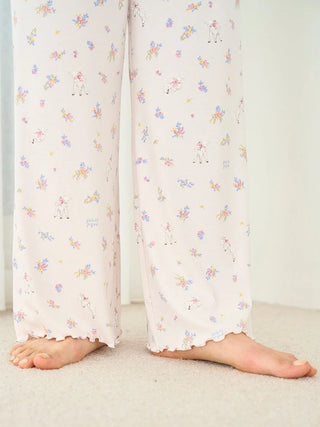 Garden Flower Pattern Pajama Pants in PINK, Women's Loungewear Pants Pajamas & Sleep Pants at Gelato Pique USA.