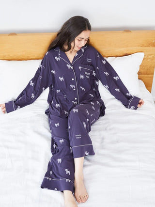 Westie Pattern Pajama Pants in Navy, Women's Loungewear Pants Pajamas & Sleep Pants at Gelato Pique USA