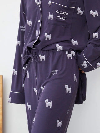 Westie Pattern Pajama Pants in Navy, Women's Loungewear Pants Pajamas & Sleep Pants at Gelato Pique USA