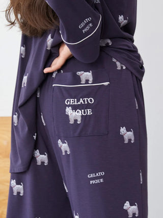 Westie Pattern Pajama Pants in Navy, Women's Loungewear Pants Pajamas & Sleep Pants at Gelato Pique USA