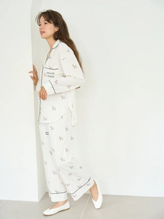 Westie Pattern Pajama Pants in Off White, Women's Loungewear Pants Pajamas & Sleep Pants at Gelato Pique USA