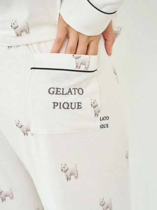 Westie Pattern Pajama Pants in Off White, Women's Loungewear Pants Pajamas & Sleep Pants at Gelato Pique USA