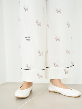 Westie Pattern Pajama Pants in Off White, Women's Loungewear Pants Pajamas & Sleep Pants at Gelato Pique USA