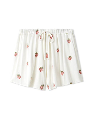 Strawberry Print Lounge Shorts in OFF WHITE, Women's Loungewear Shorts at Gelato Pique USA.