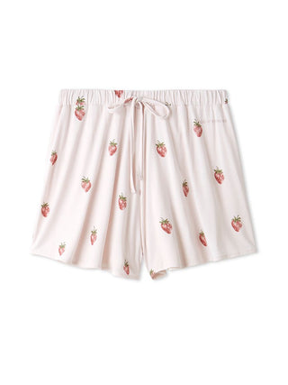 Strawberry Print Lounge Shorts in PINK, Women's Loungewear Shorts at Gelato Pique USA.