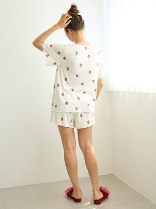 Strawberry Print Lounge Shorts in OFF WHITE, Women's Loungewear Shorts at Gelato Pique USA.