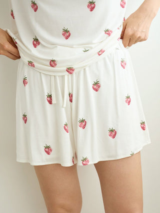 Strawberry Print Lounge Shorts in OFF WHITE, Women's Loungewear Shorts at Gelato Pique USA.