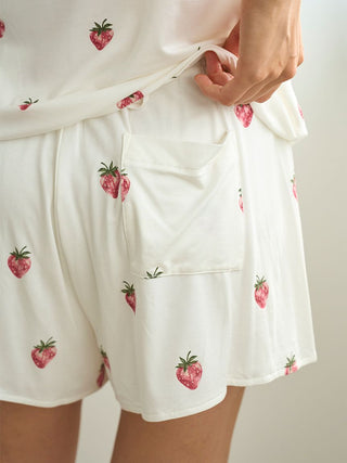 Strawberry Print Lounge Shorts in OFF WHITE, Women's Loungewear Shorts at Gelato Pique USA.