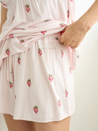 Strawberry Print Lounge Shorts in PINK, Women's Loungewear Shorts at Gelato Pique USA.