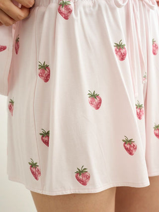 Strawberry Print Lounge Shorts in PINK, Women's Loungewear Shorts at Gelato Pique USA.