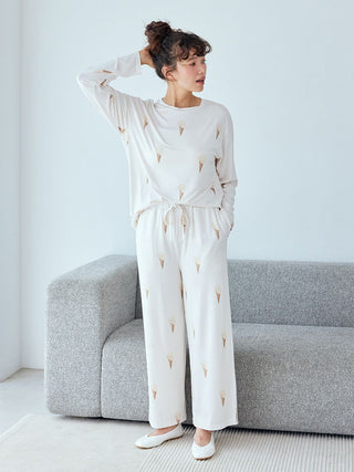 Ice Cream Pattern Long Pants in Blue, Women's Loungewear Pants Pajamas & Sleep Pants at Gelato Pique USA