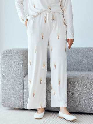 Ice Cream Pattern Long Pants in Cream, Women's Loungewear Pants Pajamas & Sleep Pants at Gelato Pique USA