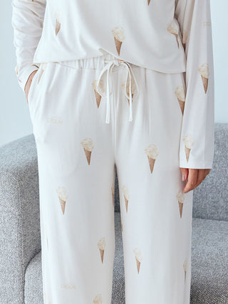 Ice Cream Pattern Long Pants in Cream, Women's Loungewear Pants Pajamas & Sleep Pants at Gelato Pique USA