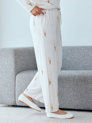 Ice Cream Pattern Long Pants in Cream, Women's Loungewear Pants Pajamas & Sleep Pants at Gelato Pique USA