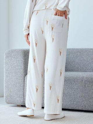 Ice Cream Pattern Long Pants in Cream, Women's Loungewear Pants Pajamas & Sleep Pants at Gelato Pique USA