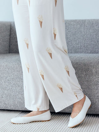 Ice Cream Pattern Long Pants in Cream, Women's Loungewear Pants Pajamas & Sleep Pants at Gelato Pique USA