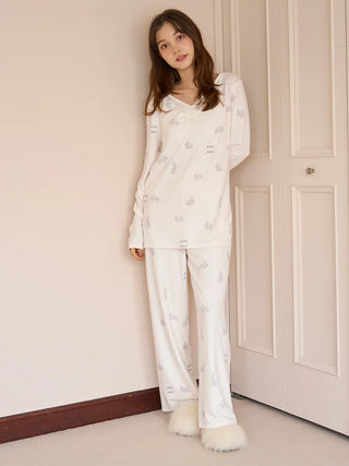 Rabbit Print Pajama Pants in Off White, Women's Loungewear Pants Pajamas & Sleep Pants at Gelato Pique USA