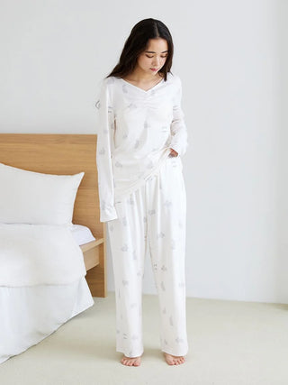 Rabbit Print Pajama Pants in Off White, Women's Loungewear Pants Pajamas & Sleep Pants at Gelato Pique USA