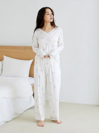 Rabbit Print Pajama Pants in Off White, Women's Loungewear Pants Pajamas & Sleep Pants at Gelato Pique USA