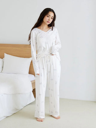 Rabbit Print Pajama Pants in Off White, Women's Loungewear Pants Pajamas & Sleep Pants at Gelato Pique USA