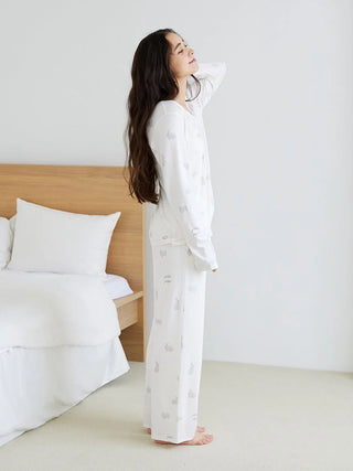 Rabbit Print Pajama Pants in Off White, Women's Loungewear Pants Pajamas & Sleep Pants at Gelato Pique USA