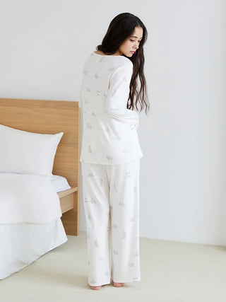 Rabbit Print Pajama Pants in Off White, Women's Loungewear Pants Pajamas & Sleep Pants at Gelato Pique USA