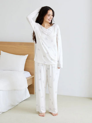 Rabbit Print Pajama Pants in Off White, Women's Loungewear Pants Pajamas & Sleep Pants at Gelato Pique USA