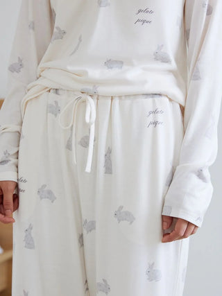 Rabbit Print Pajama Pants in Off White, Women's Loungewear Pants Pajamas & Sleep Pants at Gelato Pique USA