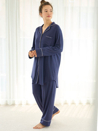 Soft Rayon Piping Pajama Pants in NAVY, Women's Loungewear Pants Pajamas & Sleep Pants at Gelato Pique USA.