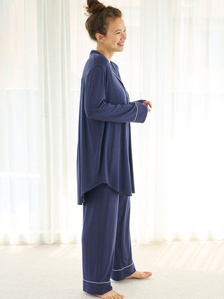 Soft Rayon Piping Pajama Pants in NAVY, Women's Loungewear Pants Pajamas & Sleep Pants at Gelato Pique USA.