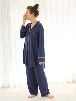 Soft Rayon Piping Pajama Pants in NAVY, Women's Loungewear Pants Pajamas & Sleep Pants at Gelato Pique USA.