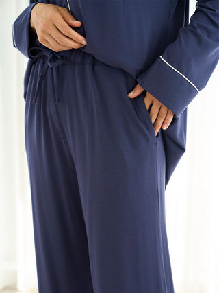 Soft Rayon Piping Pajama Pants in NAVY, Women's Loungewear Pants Pajamas & Sleep Pants at Gelato Pique USA.