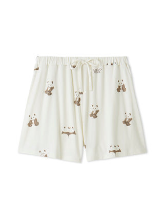 Gelato Pique USA brown and pink panda pattern lounge shorts, premium loungewear, silky sleepwear for comfort and relaxation.