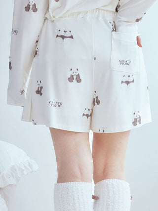 Gelato Pique USA Panda Pattern Lounge Shorts in soft brown and pink, featuring premium loungewear and sleepwear design.