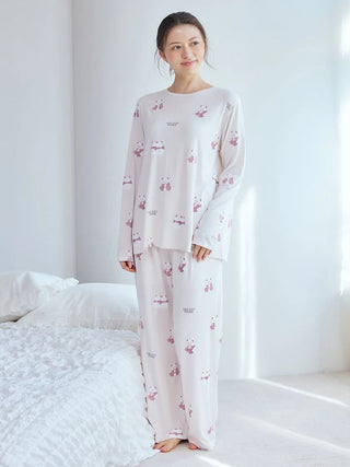 Gelato Pique USA panda pattern pajama pants in pink and brown, premium loungewear and sleepwear for all seasons.