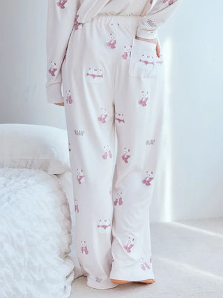 Gelato Pique USA panda pattern pajama pants in pink and brown, featuring premium loungewear straight silhouette for all-season wear.