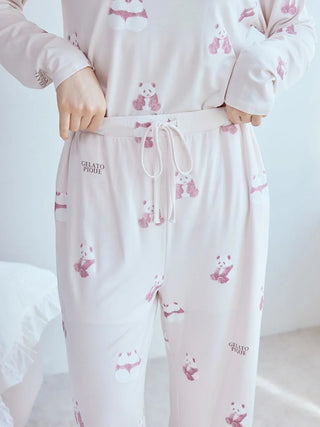 Gelato Pique USA Panda Pattern Pajama Pants in pink and brown, showcasing premium loungewear and sleepwear with a relaxed fit.