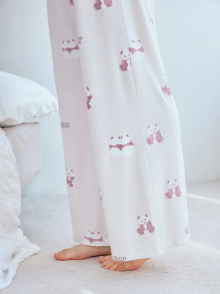 Panda pattern pajama pants in gentle brown and pink by Gelato Pique USA, perfect premium loungewear and sleepwear.