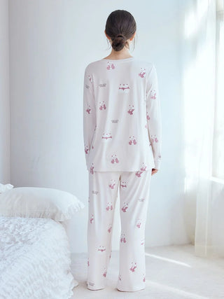 Gelato Pique USA panda pattern pajama pants in gentle brown and pink, premium loungewear and sleepwear for all seasons, back view