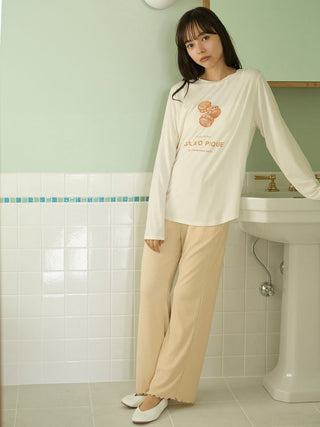 Macaroon Rib Cut-and-sew Long Pants
