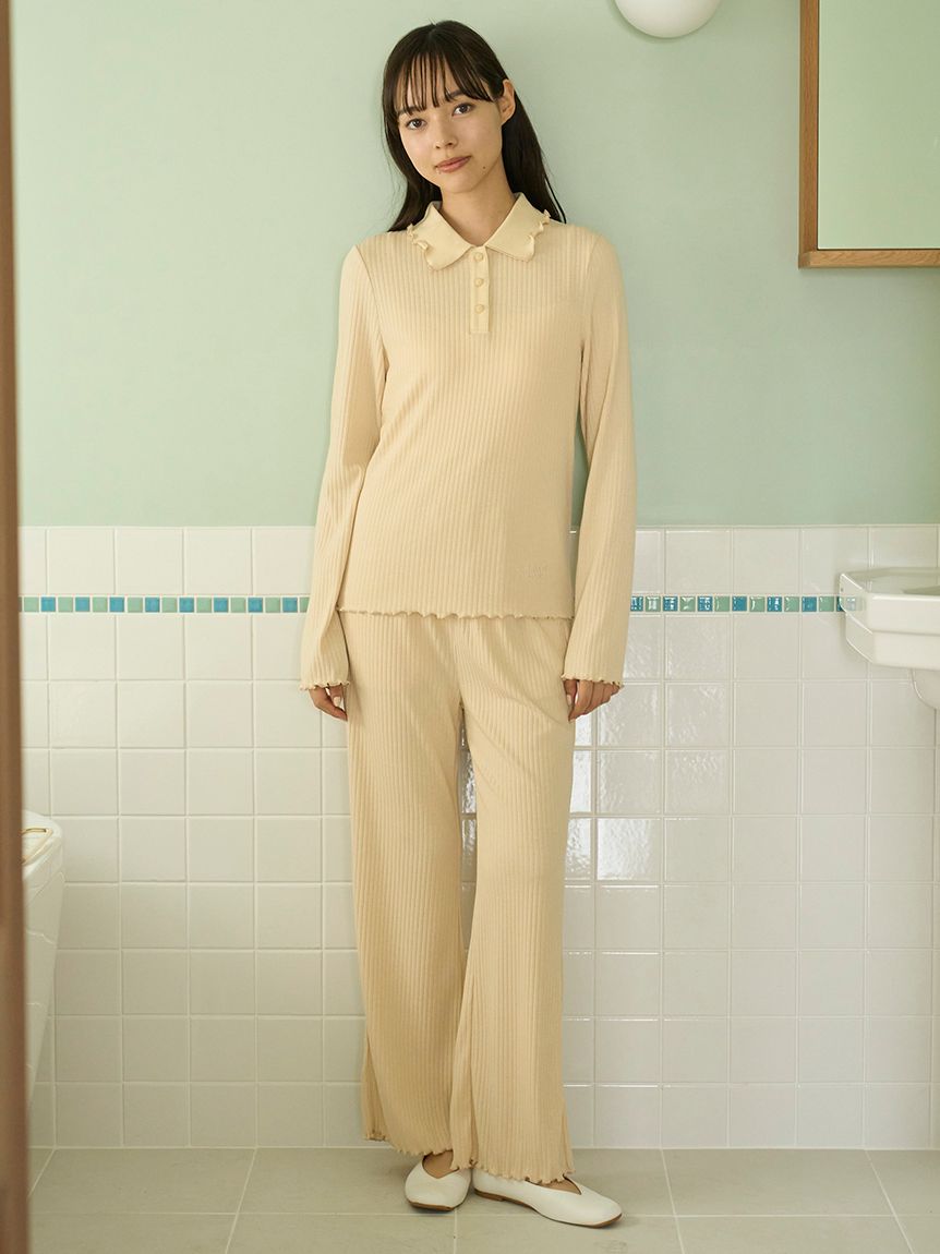 Macaroon Rib Cut-and-sew Long Pants