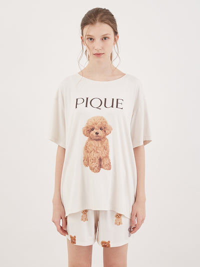 Toy Poodle Pattern Women's Loungewear T-Shirt gelato pique