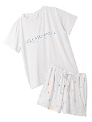 One-Point Logo T-shirt & Motif Pattern Lounge Shorts - Gelato Pique