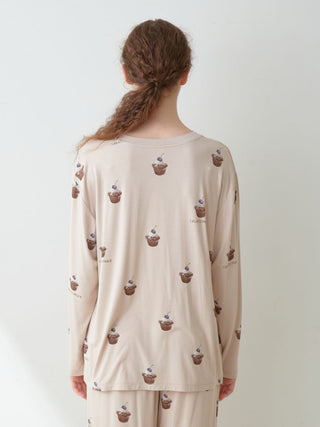 Cake Pattern Long Sleeve T-shirt in brown, Women's Loungewear Tops, T-shirt , Tank Top at Gelato Pique USA.