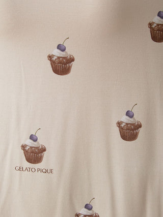 Cake Pattern Long Sleeve T-shirt in brown, Women's Loungewear Tops, T-shirt , Tank Top at Gelato Pique USA.
