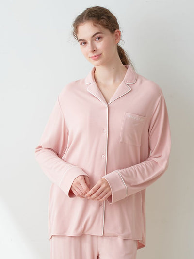 Rayon Inlay Piping Sleep Shirt Long Sleeve Sleepwear gelato pique