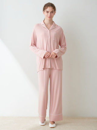 Rayon Inlay Piping Sleep Shirt Long Sleeve Sleepwear
