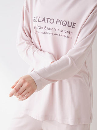 Inlay Logo Long Sleeve Loungewear Tops in Pink, Women's Loungewear Tops, T-shirt , Tank Top at Gelato Pique USA