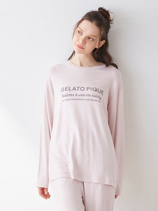 Inlay Logo Long Sleeve Loungewear Tops in Pink, Women's Loungewear Tops, T-shirt , Tank Top at Gelato Pique USA