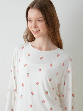 Fruit Pattern Long Sleeve T Shirts in off white, Women's Loungewear Tops, T-shirt , Tank Top at Gelato Pique USA.
